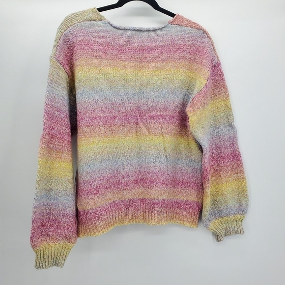 ee:some rainbow pastel ombre v-neck balloon sleeve sweater women's size m/l - Picture 2 of 5